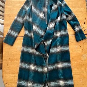 She + Sky Teal and White Plaid Cardigan